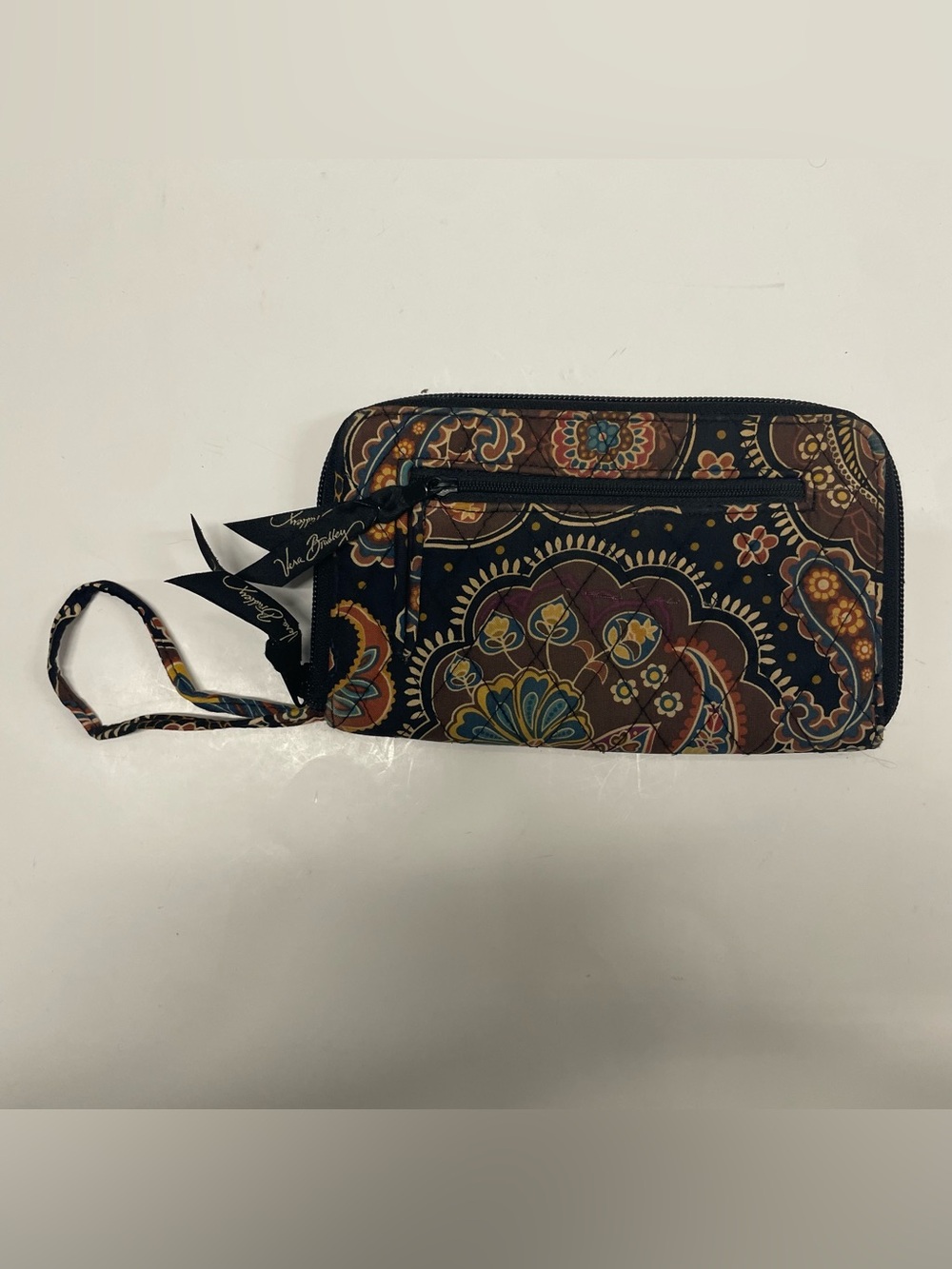 Vera Bradley Quilted Wristlet Wallet in Black and Browns Multi Floral